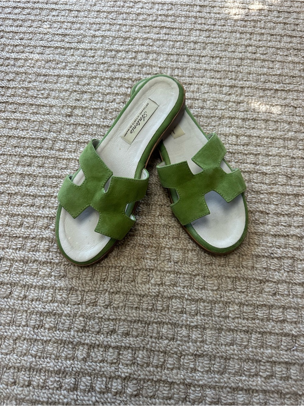 Antonio in Forte dei Marmi Handmade Italian Green Suede Leather Slides Sz 40